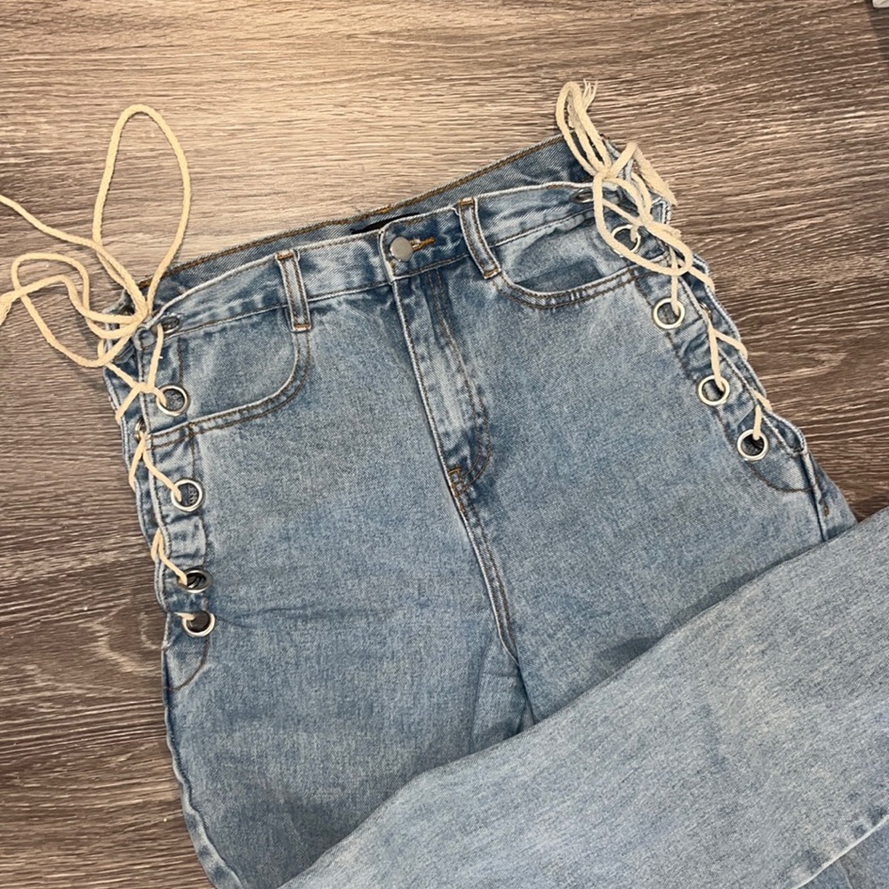shein jeans with lace up sides